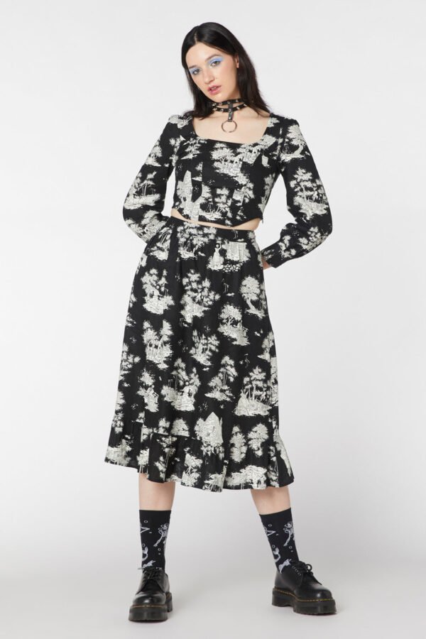 Skelly Toile Frill Midi Skirt